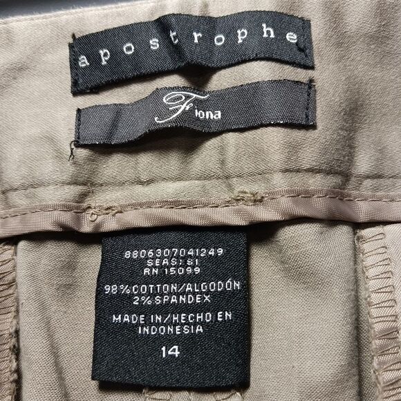 Apostrophe Fiona Women's 14 Tan Trouser Pants. 2 Front Side Pocket, 2 Back - Picture 12 of 12